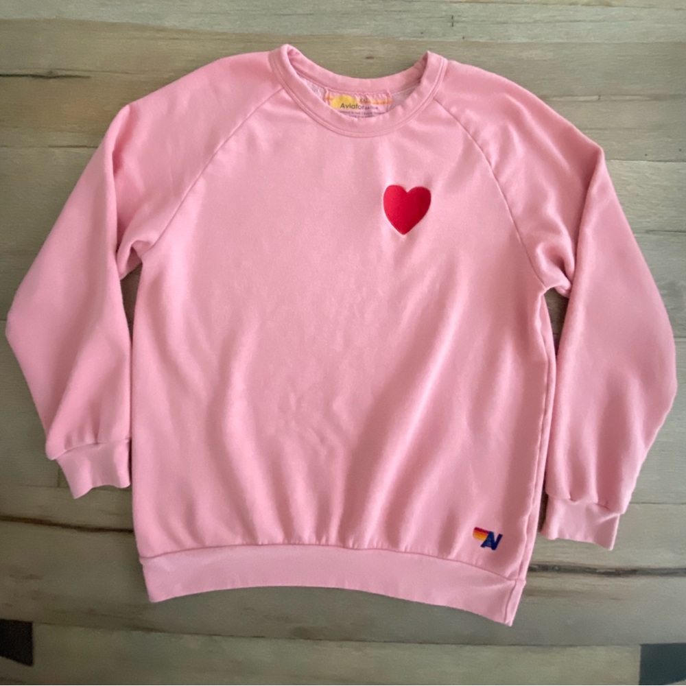 Aviator Nation Pink Sweatshirt with Red Heart Patch - Picture 2 of 12